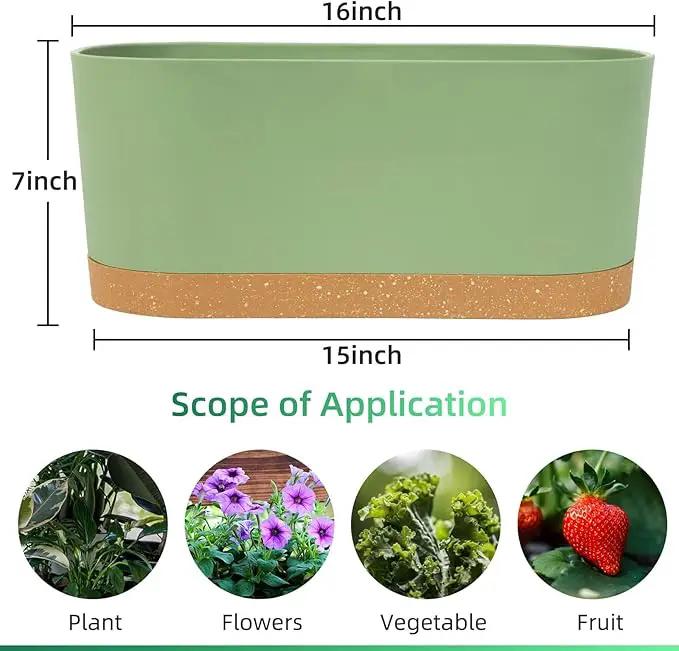 QCQHDU 16" L x 7.6" W x 7" H Window Planter Box, 2 Pack Self Watering Pots for Indoor Plants with Drainage Holes & Saucer, Outdoor Flower Pots Home Garden Modern Decor by GreenHaven Gardens