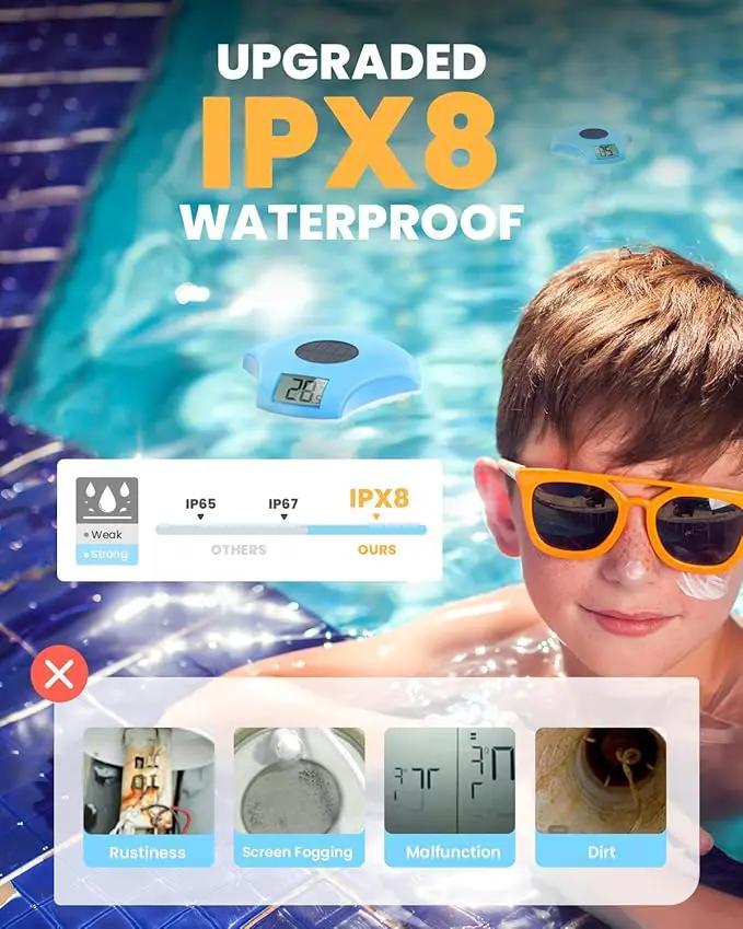 BALDR Pool Thermometer Floating Easy Read, IPX8 Waterproof, Solar Powered Digital Pool Thermometer with LCD Screen,Suitable for Swimming Pool/Hot Tub/Hot Spring/Aquarium (Blue) by GreenHaven Gardens