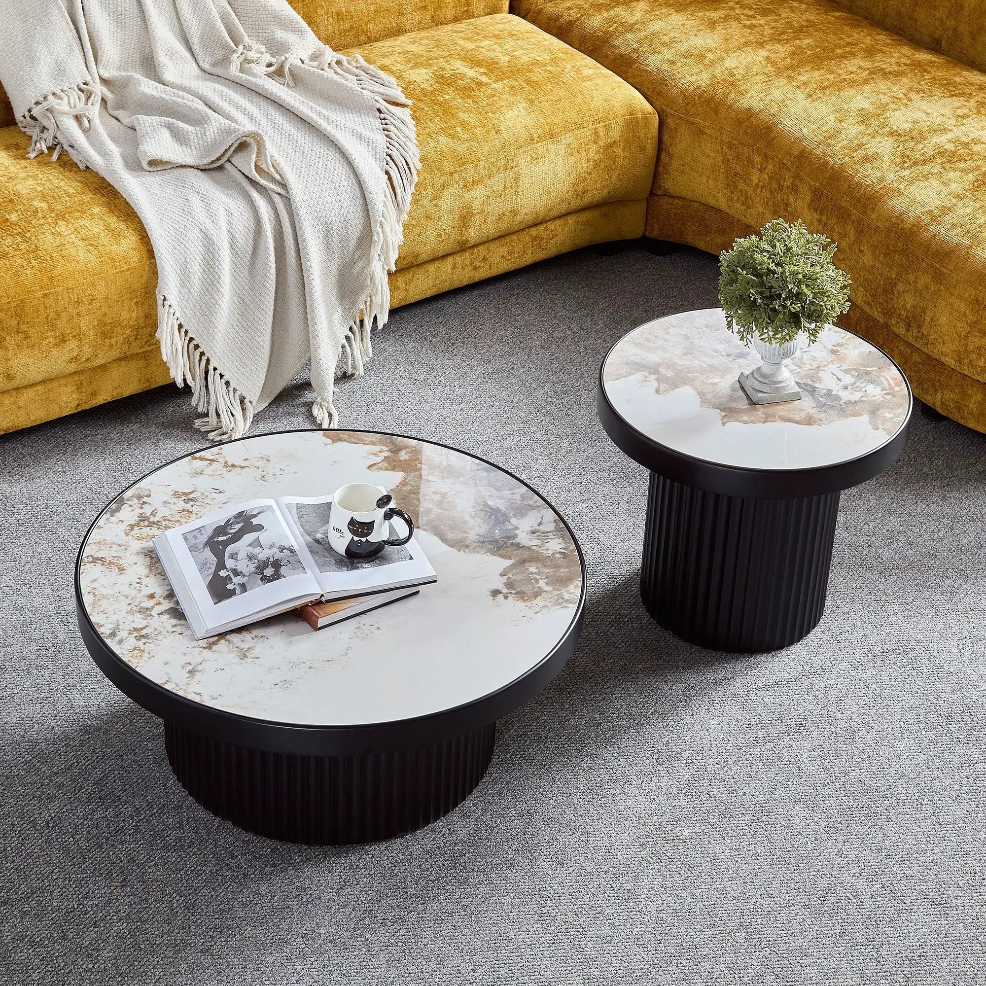 Set of 2 Coffee Tables with Sintered Stone Tabletops by HouseOfZazla