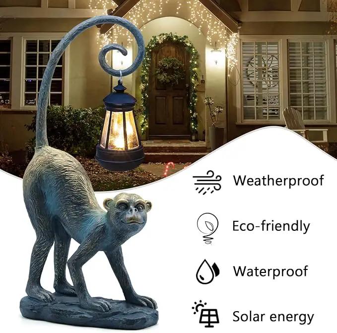 Resin Monkey Statue with Solar Light - Whimsical Garden Decor, Good Luck Gifts for Women,Outdoor Statues Yard Decor for Patio,Porch,Home - Unique Housewarming Gifts by GreenHaven Gardens