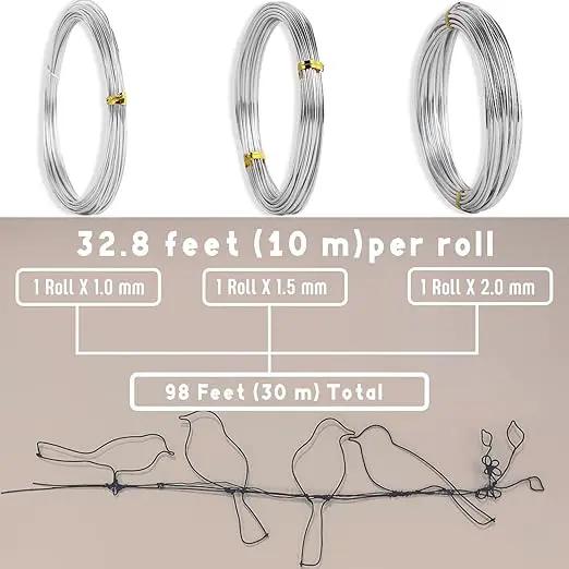 Sanlykate Bonsai Wire Tool Kit with Cutter, 3 Roll Tree Training Wires 98 Feet Total, 1.0mm, 1.5mm, 2.0mm Anodized Aluminum Wire Set, Hold Plant Branches Trunks - Silver by GreenHaven Gardens