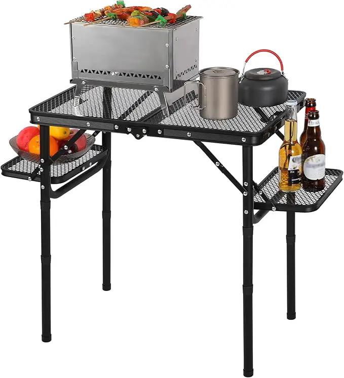REDCAMP 35x16 Folding Grill Table for Outside with 2 Side Tables, 4 Adjustable Heights Portable Small Stand Table for Outdoor Indoor Camping Picnic BBQ by GreenHaven Gardens