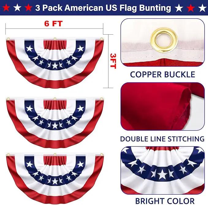 3x6 Ft 3 Pack American Pleated Fan Flag, Patriotic Half Fan Banner American Flag Decoration Bunting for Outside Red White and Blue Decor Independence Day Memorial Day 4th of july Decorations by GreenHaven Gardens