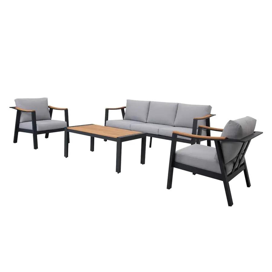 Nova 4-Piece Aluminum & Teak Sofa Set with Stationary Chairs by Outdoor-USA®