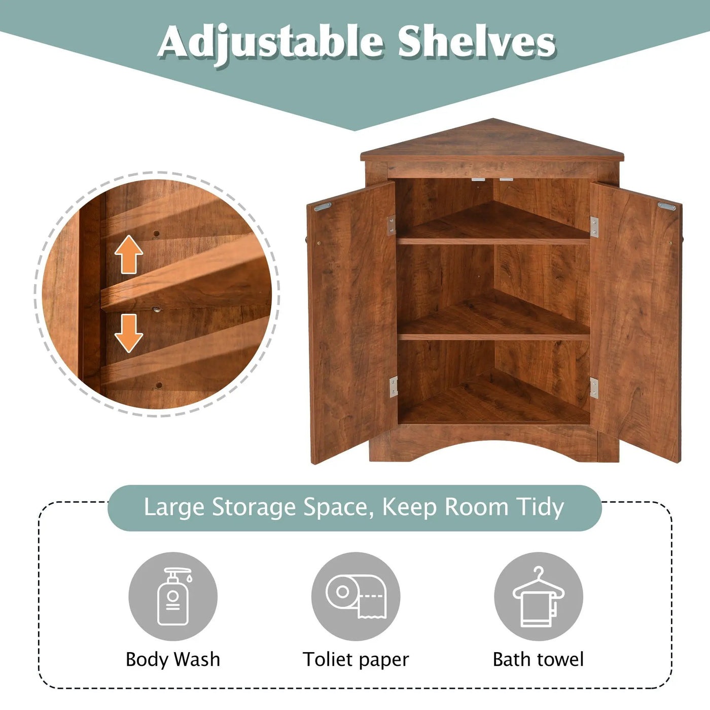 Triangle Bathroom Storage Cabinet With Adjustable Shelves, Freestanding Floor Cabinet For Home Kitchen by Unique Piece Furniture