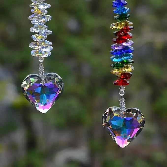 2PCS Exquisite Heart Crystal Sun Catcher Prisms, STINO Hanging Suncatchers with Glass Prism, Rainbow Maker for Windows, Balcony, Kitchen, Garden Decoration (1, Exquisite Heart 2Pcs) by GreenHaven Gardens
