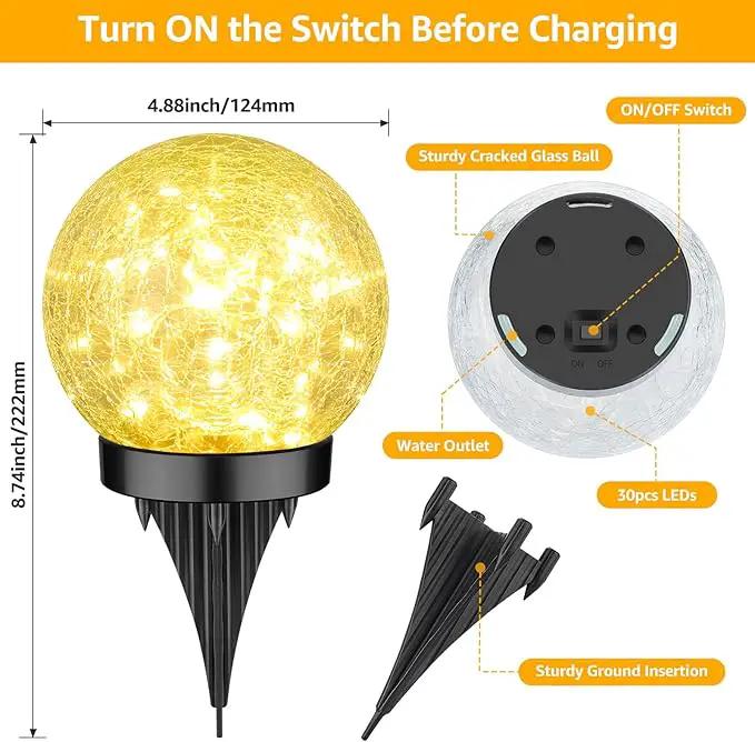 2-Pack Garden Solar Lights Outdoor, Cracked Glass Ball Light Waterproof, Decorative Solar Globe Lights Warm White for Yard Pathway Patio Lawn by GreenHaven Gardens