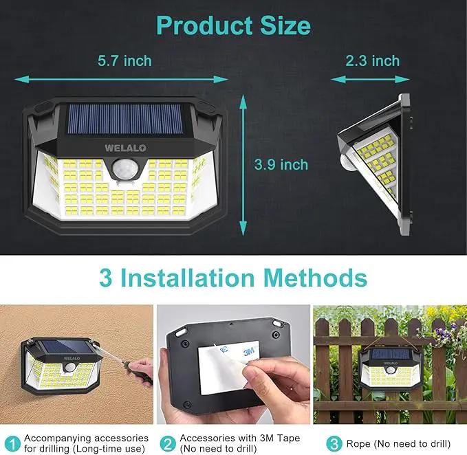 Solar Motion Sensor Lights Outdoor, [3 Modes/4 Pack/188 LED] 270° Wide Angle Lighting,Security Solar Powered Wall Lights, IP65 Waterproof Flood Lights for Fence Porch Yard Patio(Black) by GreenHaven Gardens