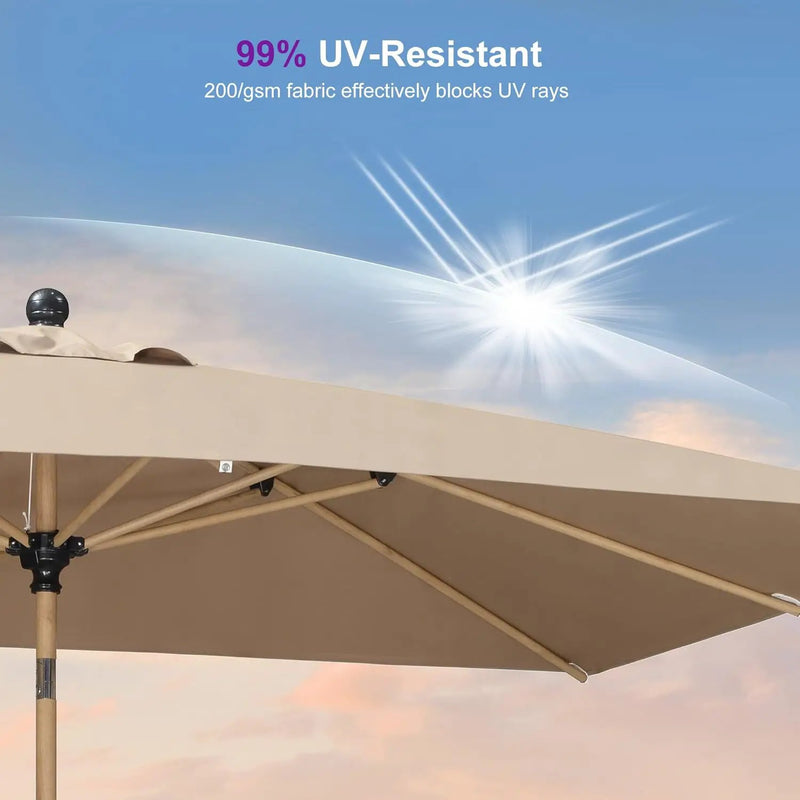 PURPLE LEAF 6' x 9' Market Umbrella Outdoor Table Umbrella Aluminum Patio Umbrella with Push Button Tilt & 8 Sturdy Ribs and Crank Rectangular Sun Umbrella for Pool Backyard Beach, Taupe by GreenHaven Gardens