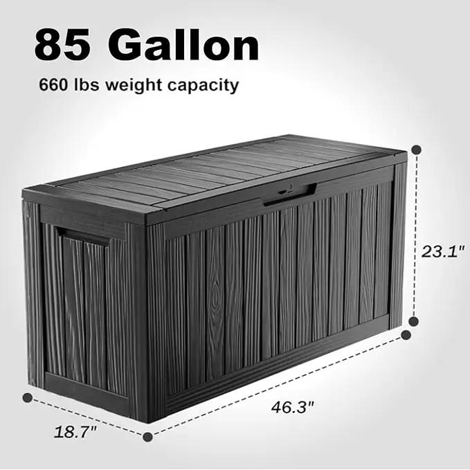 86 Gallon Outdoor Deck Box,Storage Lockable Waterproof Patio Furniture,Garden Tools,Cushions,Pool Accessories Outside Storage Resin Box(Black) by GreenHaven Gardens