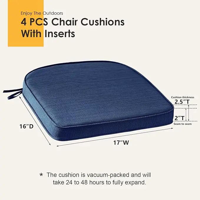 Outdoor Round Corner Seat Cushion, 17"x16"x2", Set of 4, Non Slip Seat Cushion Pads with Removable Cover for Patio Furniture, Garden Yard Lawn, Navy by GreenHaven Gardens