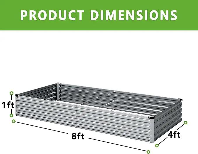 2PCS 8x4x1FT Galvanized Raised Garden Bed Kit,Vegetable Boxes-Rectangle Metal Flower Box,Large Planter Raised Beds Outdoor Garden for Planting,Fruit,Herb-Sliver by GreenHaven Gardens