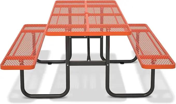 72'' Steel Rectangular Picnic Table for Outdoors, Expanded, Lifetime Picnic Table with Umbrella Hole, Heavy Duty Sturdy Commercial Picnic Tables for Garden Courtyard BBQ, Orange by GreenHaven Gardens