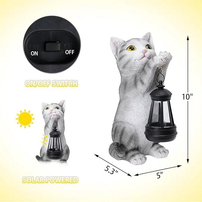 Afirst Solar Cat Statue Garden Decor, Outdoor Statue Decor with Solar Lantern Lovely Cat Figurine Patio Lawn Yard Art Ornaments Housewarming Gift by GreenHaven Gardens
