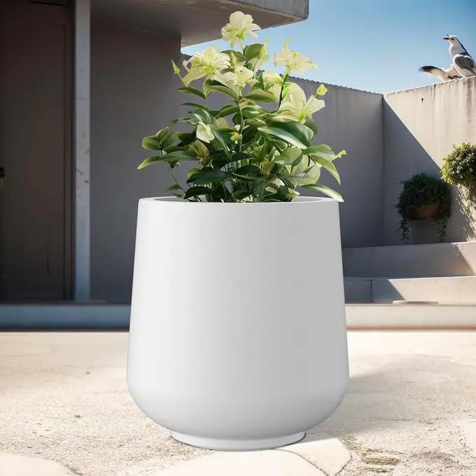 Kante 11.6" Dia Round Concrete Planter, Outdoor Indoor Large Plant Pots Containers with Drainage Hole and Rubber Plug for Home Garden Patio, Pure White by GreenHaven Gardens