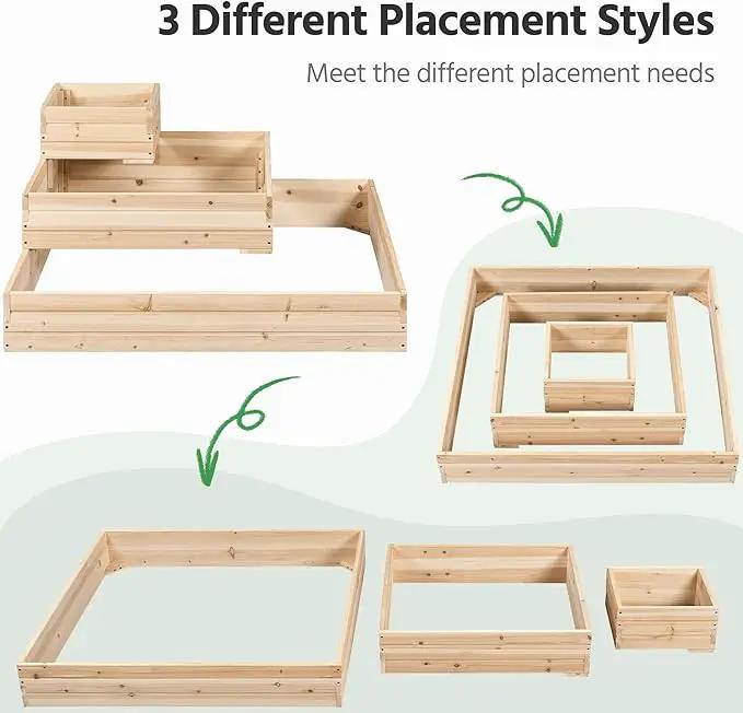 Yaheetech 3 Tier Wooden Raised Garden Bed 44.5'' L×44.5W×20.5×H, Horticulture Open-Bottom Planter Raised Garden Bed for Flowers/Herbs/Vegetables Planter Flower Box by GreenHaven Gardens