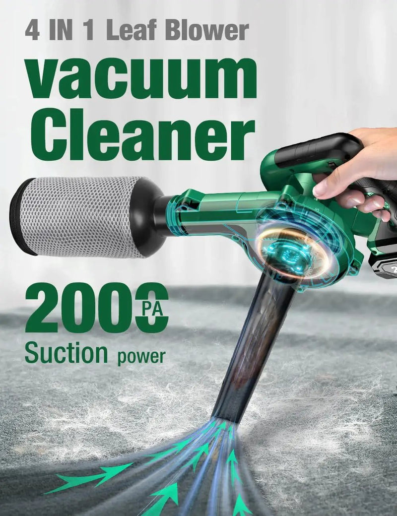K I M O. Cordless Leaf Blower Vacuum Combo 4 in 1, 3 Nozzles &3 Modes for Inflation & Deflation, Extended Tube & Variable Speed, 20000RPM 150MPH, 2x2000mAh Battery Powered Leaf Blowers for Lawn Care by GreenHaven Gardens