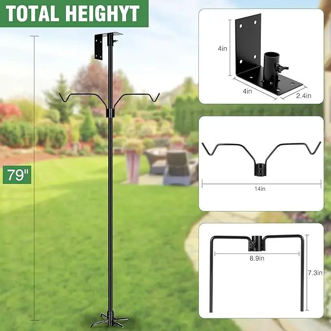 Bird Feeder Pole, 79 Inch Heavy Duty Bird House Pole Mount Kit for Outdoors, Adjustable Metal Bird Feeding Stand, with 2-Hooks, 5-Prong Base for Hanging Feeders, Black by GreenHaven Gardens