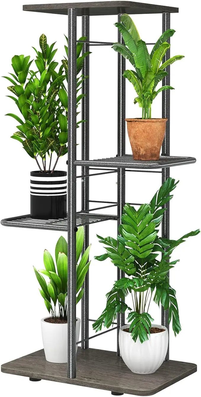Simple Trending Plant Stand Shelf Indoor Outdoor Waterproof, 4-Tier 5 Potted Heavy Duty Metal Tall Flower Holder for Multiple Corner Display by GreenHaven Gardens