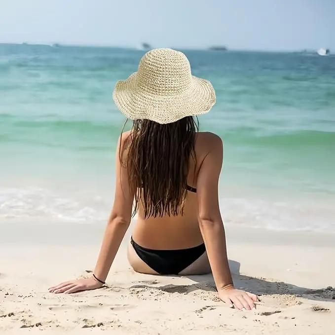 Floppy Big Beach Straw Hats for Women Foldable Summer Wide Brim Packable Sun Hat Womens Travel Straw Fedora Hat by GreenHaven Gardens