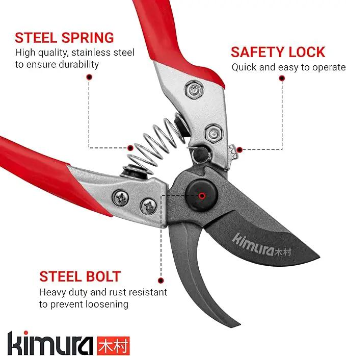 Kimura® 8" Pro Bypass Pruning Shears, Heavy Duty Japanese SK5 Steel Blades, 1 inch Cut Capacity, Non-Slip PVC Coated Handles, Lightweight & Ergonomic, Japanese Pruners, Professional Garden Clippers by GreenHaven Gardens