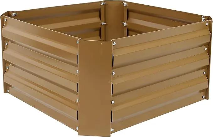 Sunnydaze 11.75" H Raised Metal Garden Bed - Galvanized Raised Garden Bed Outdoor for Vegetables and Flowers - Brown - Square by GreenHaven Gardens
