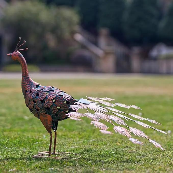 VEWOGARDEN Peacock Outdoor Statues Metal Peacock Tail Spread Garden Sculptures & Statues for Yard Lawn Patio Pool Outside Decorations, Blue & Bronze by GreenHaven Gardens