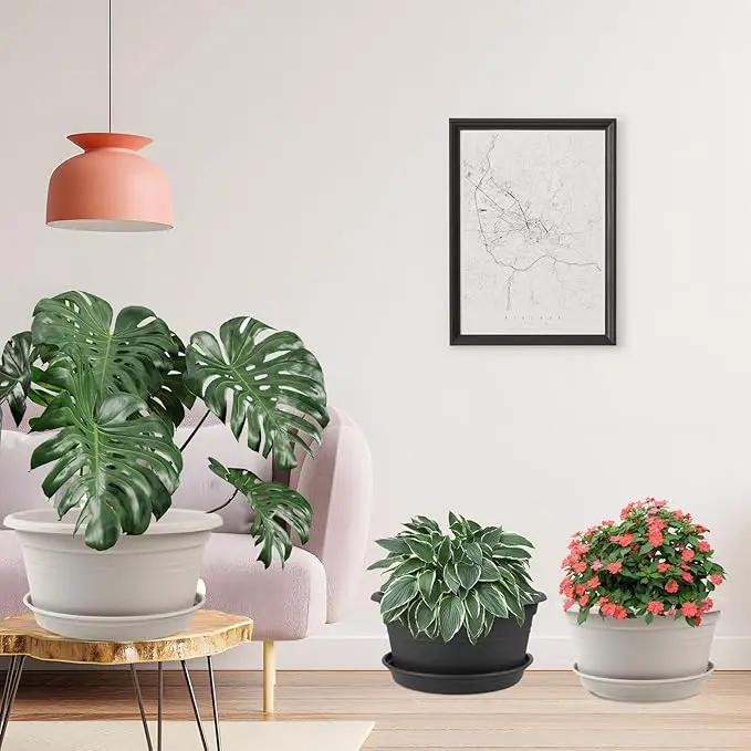 Large 4 Pack13 inch Plant Pots, Round Plastic Pots for Plants, Outdoor Planters with Drainage Hole & Tray Saucer, Decoration Large Flower Pots for Indoor Outdoor Garden Home Plants (White) by GreenHaven Gardens