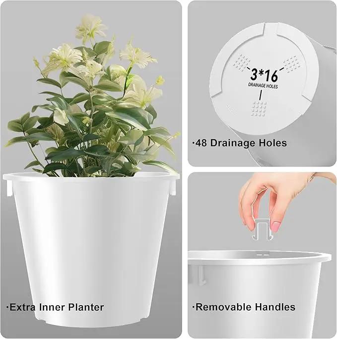 Kante Tall Round Planter Set of 2, 18 Inch Tall Decorative Planter Pots for Outdoor Indoor Garden Patio Front Porch (White) by GreenHaven Gardens