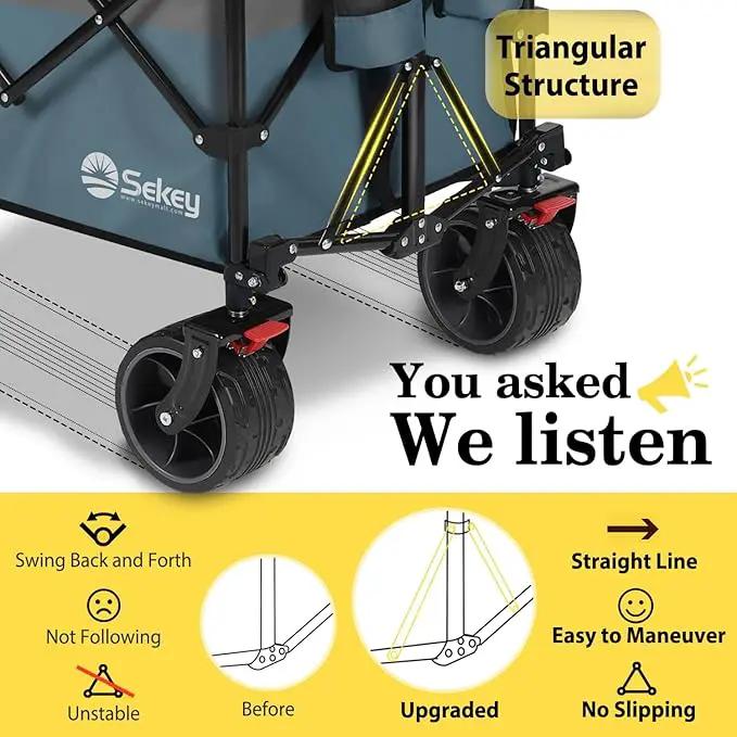 Sekey 48''L Collapsible Foldable Extended Wagon with 440lbs Weight Capacity, Heavy Duty 300L Folding Utility Garden Cart with Big All-Terrain Beach Wheels & Drink Holders. Blue&Grey by GreenHaven Gardens