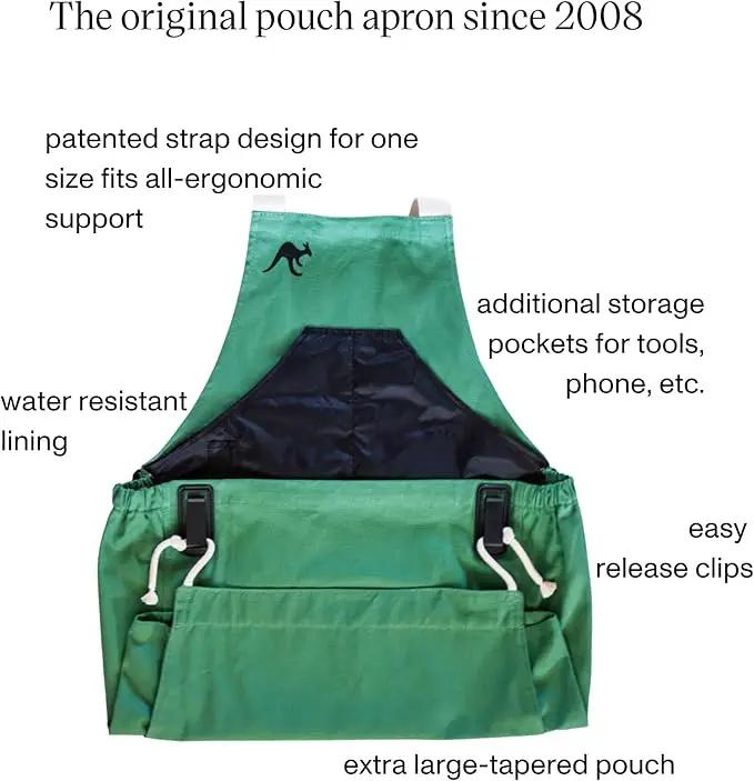Roo Gardening Apron with Pockets & Harvesting, Picking Pouch - Adjustable, Water-resistant, Washable Canvas Cotton by GreenHaven Gardens