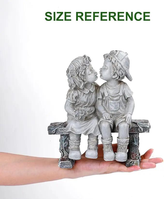 Lily's Home First Kiss Resin Garden Statue, Little Girl and Boy Kissing Yard Miniature Figurine,Small and Exquisite, 9 Inch by GreenHaven Gardens