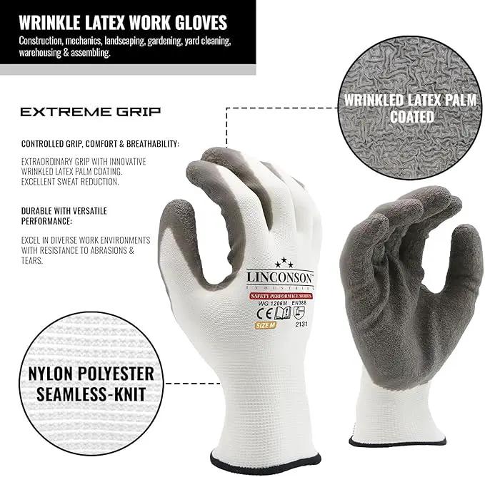 linconson 12 Pack Safety Performance Series Construction Mechanics Wrinkle Latex Work Gloves by GreenHaven Gardens