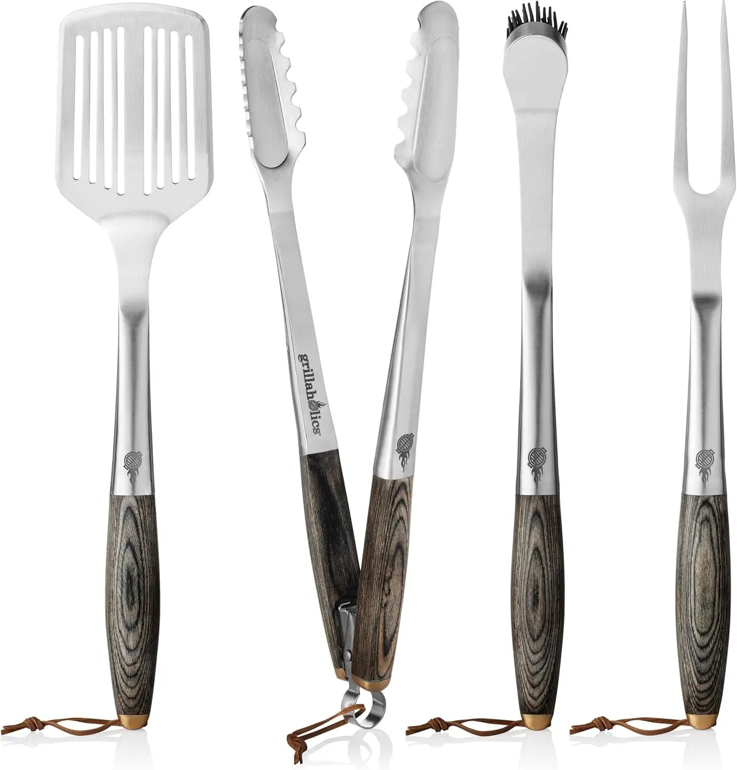 Grillaholics Premium BBQ Grill Tools – The Ultimate Grilling Gift for Dad - Luxury 4-Piece Barbecue Utensils Grill Set with Wooden Gift Box by GreenHaven Gardens