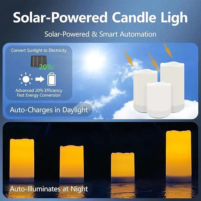 salipt Solar Powered Candles - 3.25" x 4" Waterproof LED Flameless Pillar Candle Set,Dusk to Dawn, Rechargeable Solar Battery Included,Waterproof for Patio Decor,Set of 2 by GreenHaven Gardens