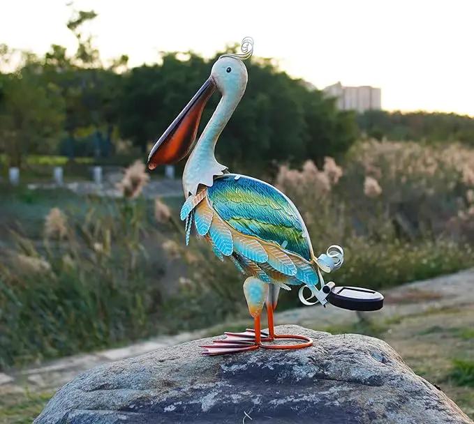 HONGLAND Solar Metal Pelican Statues Garden Sculpture & Statues, Glass Outdoor Pelican Yard Art Coastal Ocean Bird Decor Lawn Ornament for Backyard Porch Patio Decor（19 Inch） by GreenHaven Gardens
