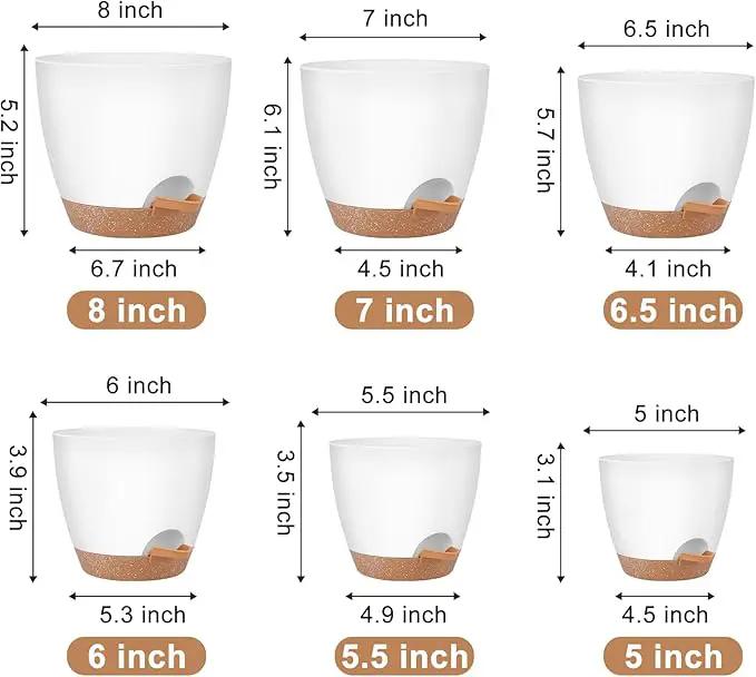 Plant Pots 8/7/6.5/6/5.5/5 Inch Self Watering Pots, Set of 6 Plastic Planters with Drainage Holes and Saucers,Plastic Flower Pots,Nursery Planting Pot for Indoor Out Door Plants（White） by GreenHaven Gardens