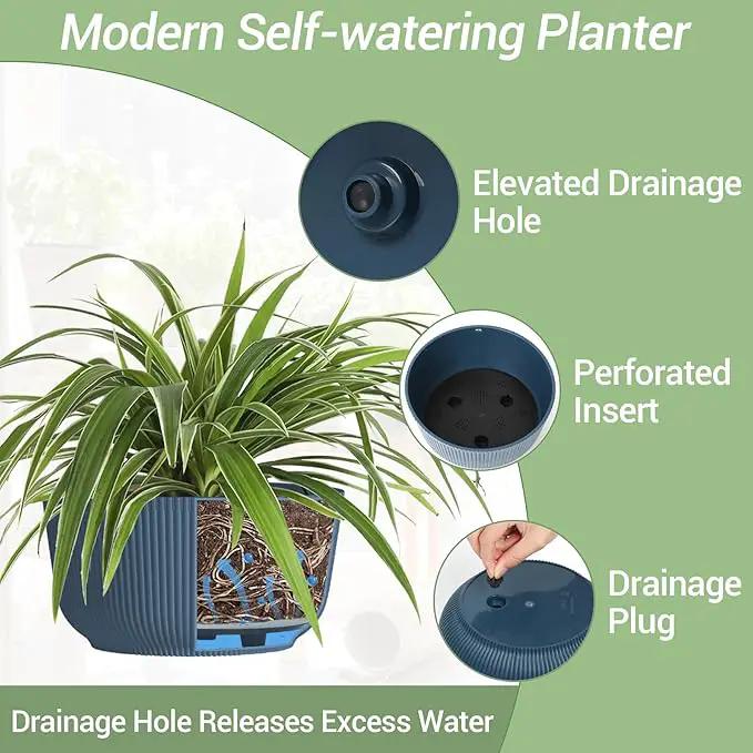 T4U 10 Inch Hanging Planters for Indoor Outdoor Plants, Hanging Baskets for Plants Pack of 2, Self Watering Hanging Pots with Drainage Hole for Garden Home Decor, Blue by GreenHaven Gardens