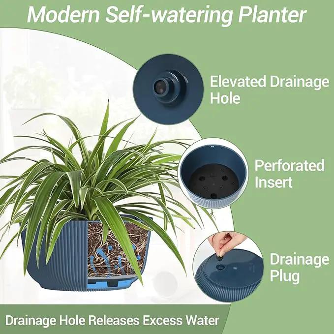 T4U 10 Inch Hanging Planters for Indoor Outdoor Plants, Hanging Baskets for Plants Pack of 2, Self Watering Hanging Pots with Drainage Hole for Garden Home Decor, Blue by GreenHaven Gardens