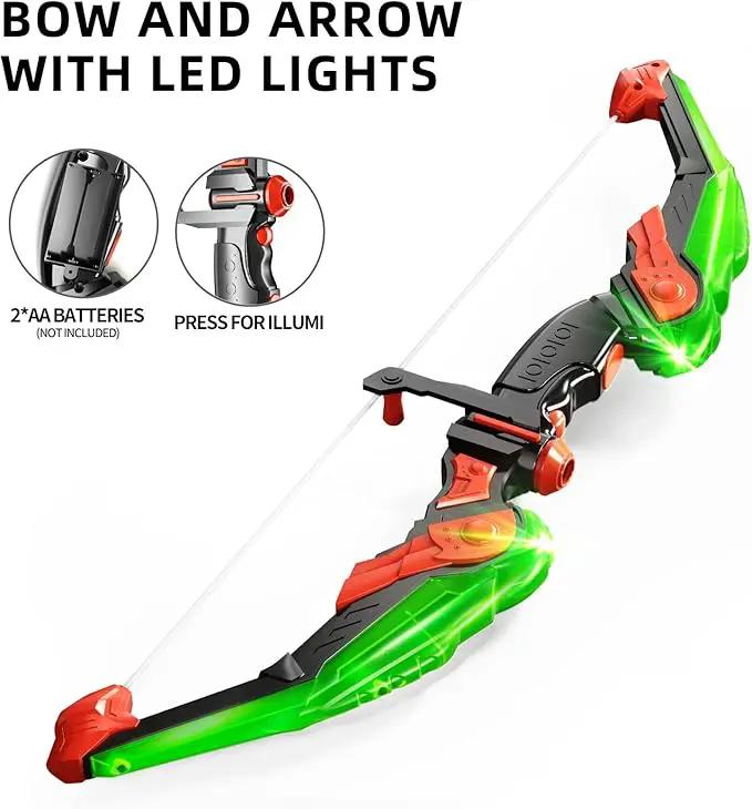 TEMI Bow and Arrow Set for Kids - Archery Toy Set - LED Light Up with Suction Cup Arrows, Target & Quiver, Indoor and Outdoor Toys for Children Boys Girls by GreenHaven Gardens