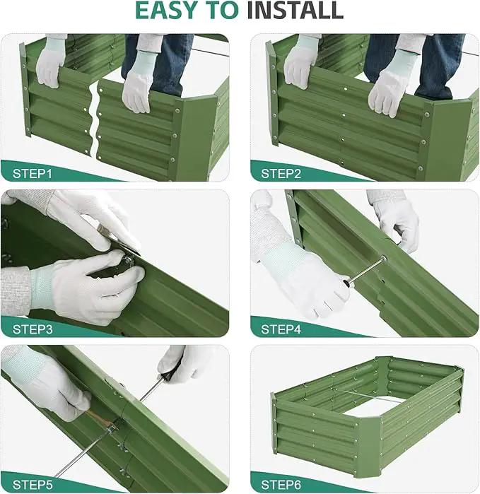 Galvanized Raised Garden Bed - 4x2x1ft Metal Garden Planter Box Outdoor | Steel Raised Bed Kit with Bracing Rods, Gloves for Gardening Vegetables Fruits and Flowers (Oliver Green) by GreenHaven Gardens