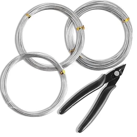 Sanlykate Bonsai Wire Tool Kit with Cutter, 3 Roll Tree Training Wires 98 Feet Total, 1.0mm, 1.5mm, 2.0mm Anodized Aluminum Wire Set, Hold Plant Branches Trunks - Silver by GreenHaven Gardens