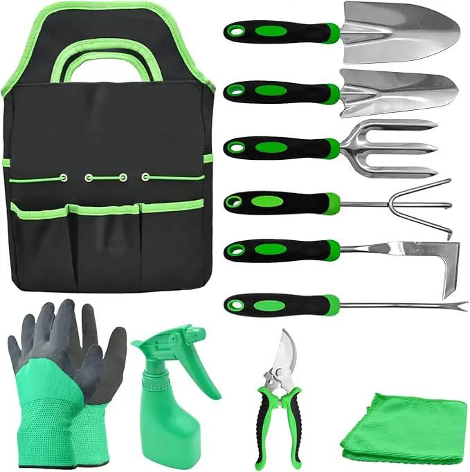 11Pcs Heavy Duty Gardening Tool Set, Shovel Stainless Steel with Non-Slip Rubber Grip, Canvas Storage Bag for Women Gardeners Pruning Shears Plant Care Weeding Tools by GreenHaven Gardens