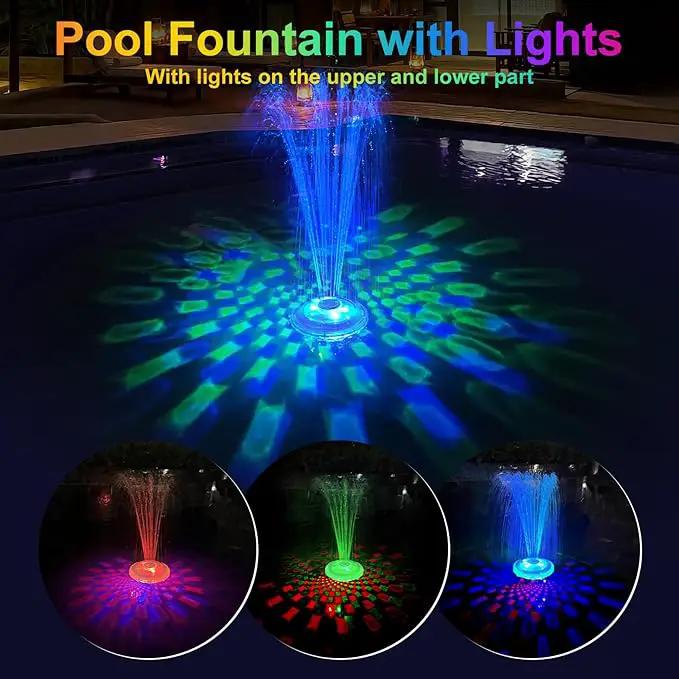 Floating Pool Fountain with Underwater Light Show,Pool Water Fountain Rechargeable Battery Powered,2 Spray Modes Pool Fountain Pump for Inground Above Ground Pools-1PC by GreenHaven Gardens