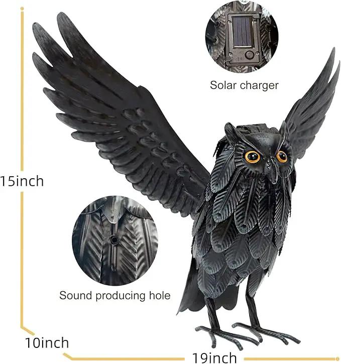 Natelf Solar Owl Decoy Sculptures & Statues Halloween Decoration, Standing Metal Bird Deterrent to Scare Birds Squirrels Away for Outdoor Garden Yard Patio, Black by GreenHaven Gardens