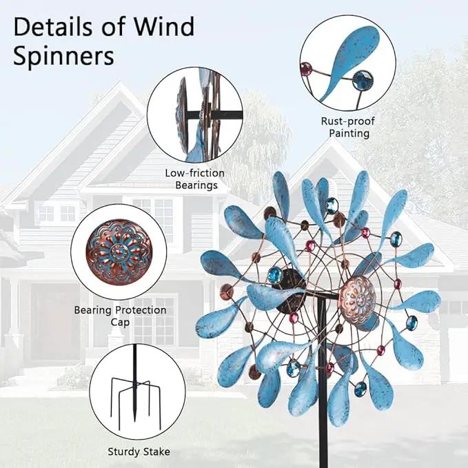 Stargarden Wind Spinners Outdoor, Large Kinetic Wind Spinner, Waterproof Blue Pinwheels with 4 Sturdy Stake, Metal Windmill for Yard, Porch Decor (21 * 90 Inches) by GreenHaven Gardens