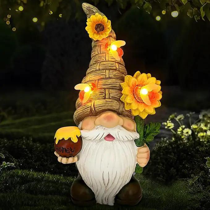 Uniboho Garden Gnome Statue Outdoor Garden Decor Large Resin Sunflower Gnome Holding Honey Jar with Solar Bee Lights for Garden Yard Decorations Patio Lawn Outside Porch Lawn Decor Gnomes Gifts 12" by GreenHaven Gardens