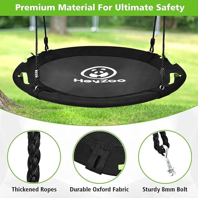 48 inch Tree Swing, Larger Saucer Flying Swing for Whole Family, 900lbs Weight Capacity, with Adjustable Hanging Straps, for Outdoor Backyard, Gifts for Kids, Black by GreenHaven Gardens