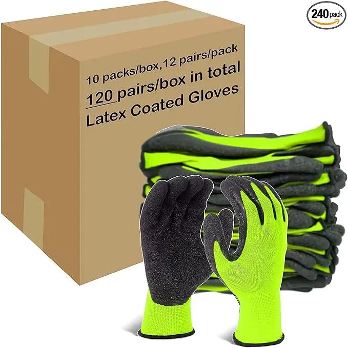 Evridwear Crinkle Latex Rubber Hand Coated Safety Work Gloves for Men Women General Multi Use Construction Warehouse Gardening Assembly Landscaping (M-Size) Lime 120 Pairs Pack by GreenHaven Gardens