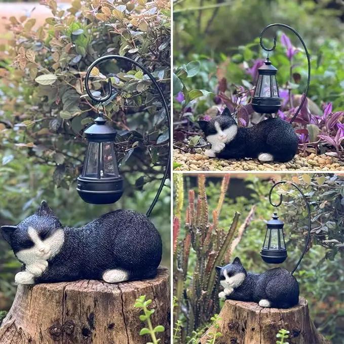 Solar Garden Outdoor Cat Statues Cute Resin Cat Figurine with Solar Lantern, 13 Inch Tall Outdoor Garden Cat Statue Decor for Pathway Yard Lawn Patio & Porch, Gift for Mom and Grandma by GreenHaven Gardens
